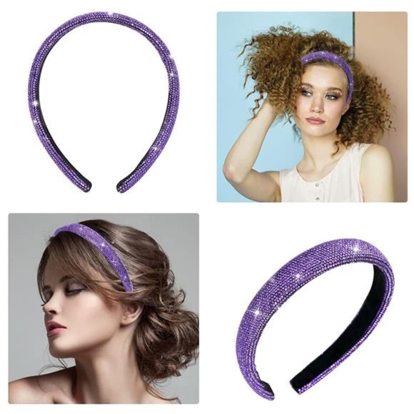 Vin Beauty Rhinestone Headband Glitter Non-Slip Wide Headband Hair Band Purple